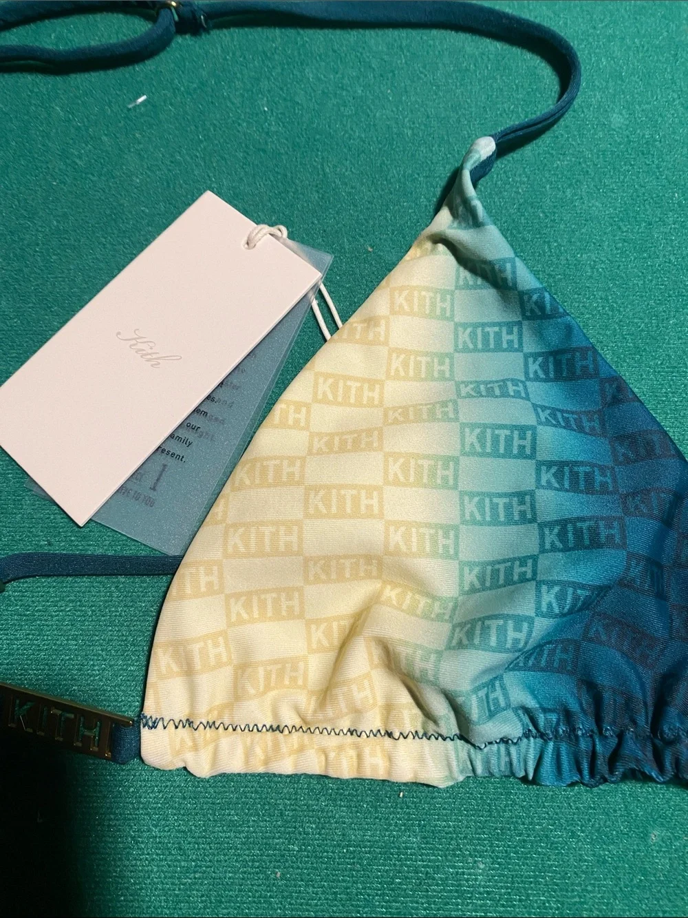 Kith Ombre Logo Triangle Bikini Top - Teal to Cream